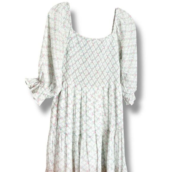 LoveShackFancy Rigby “The Prairie” Midi Dress Green Leaf Floral Women’s Size S - Picture 4 of 13